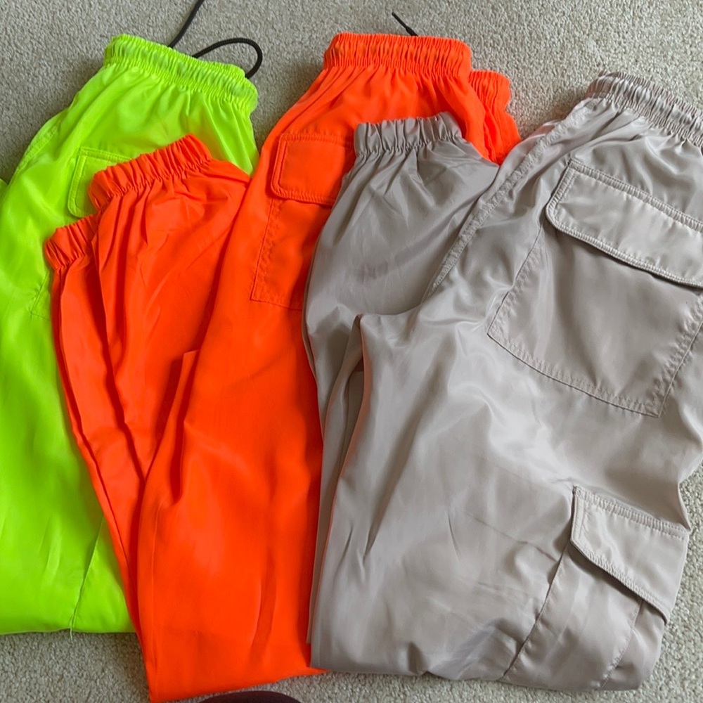 Neon green swishy joggers